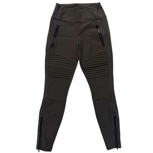 Athleta Headlands Hybrid Moto Tight leggings Olive Green Zipper Ankle Size 0P